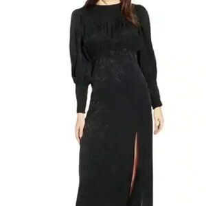 Topshop Black Jacquard Long Sleeve Midi Dress Size 8 EUC